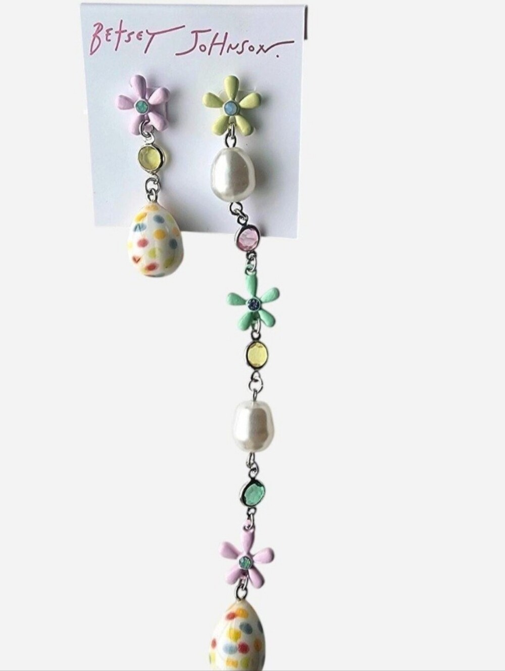 New Betsey Johnson Flower & Polka Dot Linear Earrings 🧷🎀